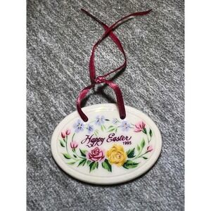 Longaberger Pottery‎ Happy Easter 1995 Basket Tie On Tag Floral Ivory Vintage